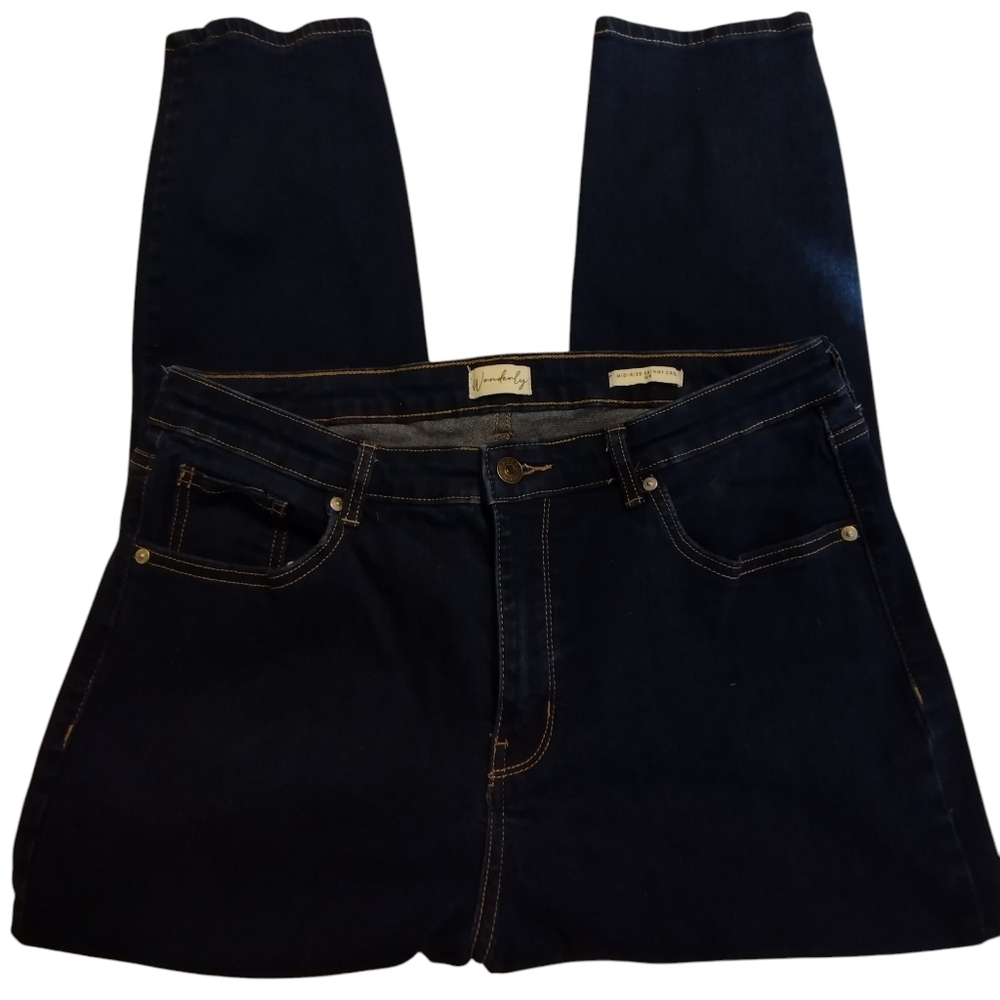 EUC Wonderly Mid Rise Skinny Crop Dark Blue Jeans 16R Stretch